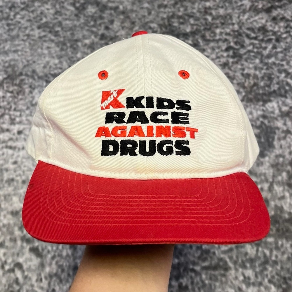 Vintage 90s KMart Kids Race Against Drugs Hat Snapback White Red